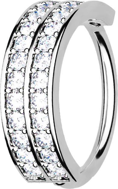 Produktbild Star Piercing Micro Piercing Ring silber doppellinie mit Kristallen (Messing, Chirurgenstahl 316L)