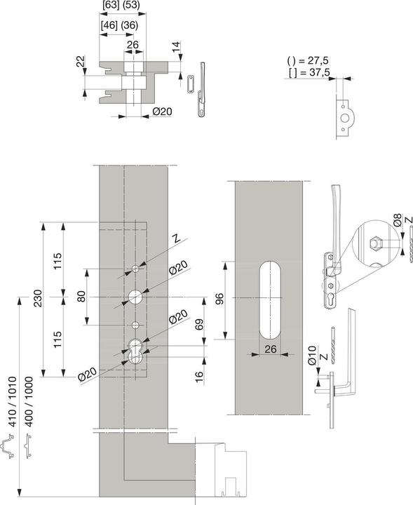 Produktbild Maco HS Griffgarnitur 12, innen, TS 69-78 mm, Alu titan eloxiert (103639) (Türgriff)