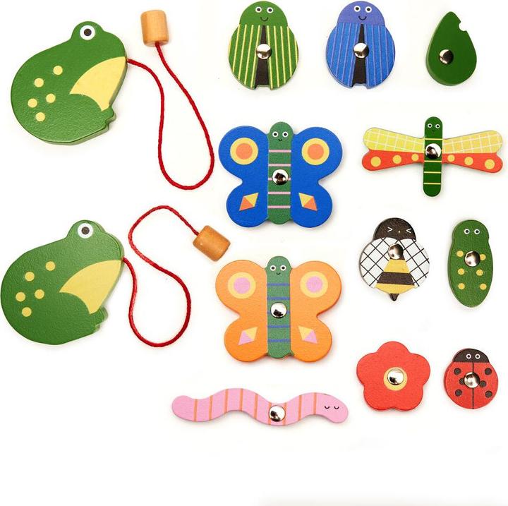 Actual product image Kikkerland Catch a Bug Wooden Fishing Game (French, German, Portuguese, Spanish, Dutch, Italian, Icelandic, English)
