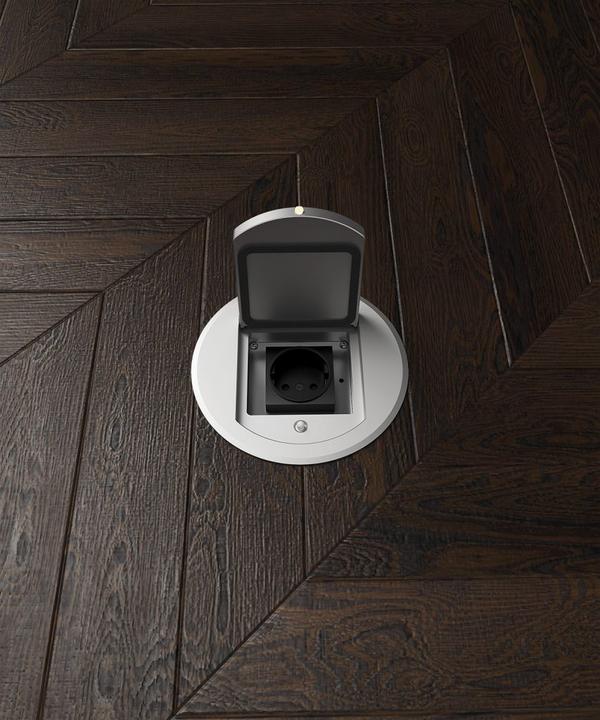 Productafbeelding BS 8601A Vloercontactdoos, enkel, rond, scharnierend plafond