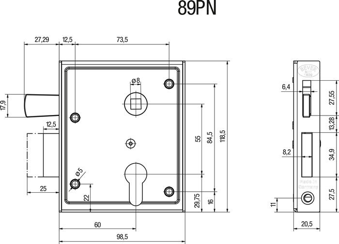 Actual product image Bever Universal box lock (Profile cylinder)