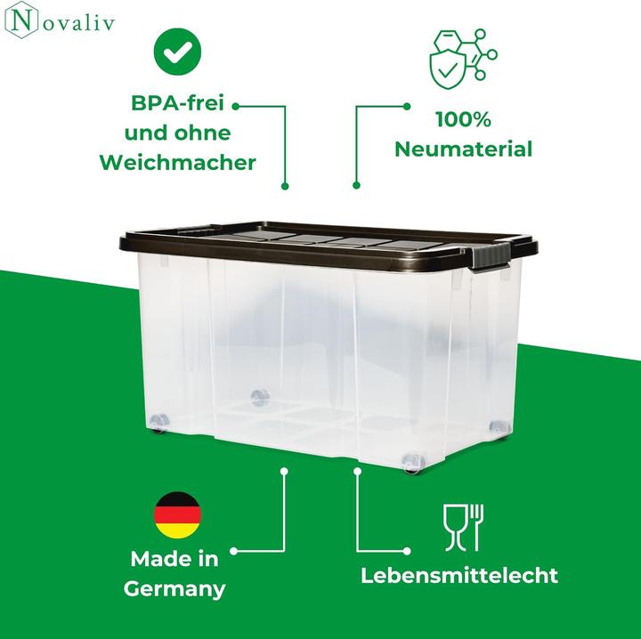 Produktbild Novatool Novaliv 8 tlg Sparset Aufbewahrungsboxen mit Deckel Anthrazit 2x55 L + 2x 15L + 4x 5L Nestbar stapel (55 l)