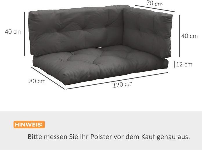 Actual product image Swisshandel24 3 Sitzer Palettenkissen 120cmx80cmx12cm, UV-Schutz wasserabweisend, Dunkelgrau (120 x 80 x 12 cm)