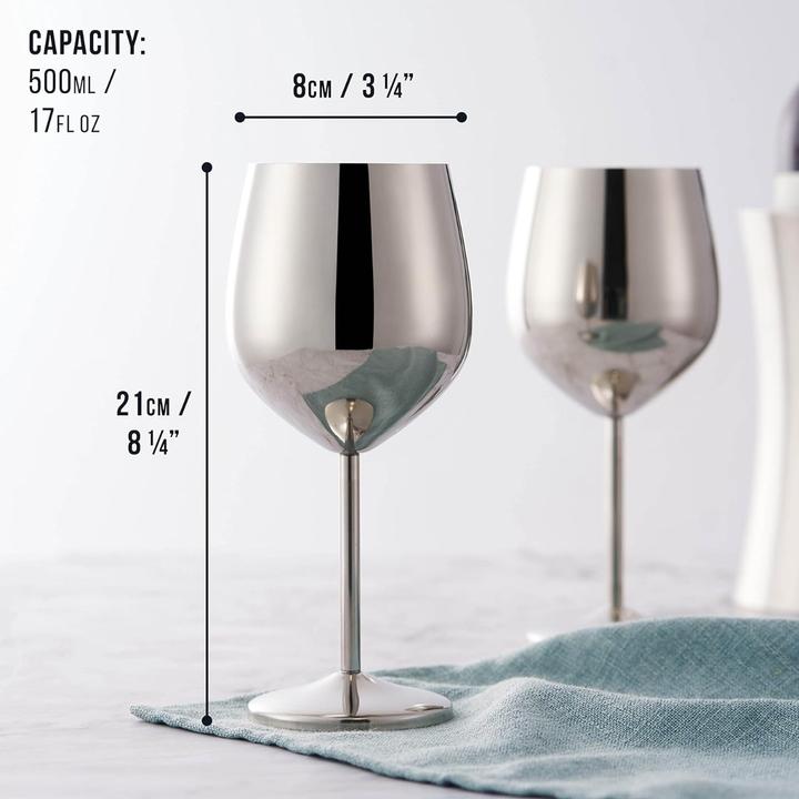 Actual product image Oak & Steel Stainless steel wine glasses silver set of 2 (50 cl, 2 Glasses, Wine glasses set)