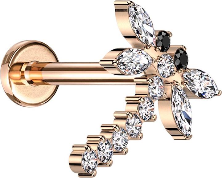 Immagine prodotto Star Piercing Micro labret filo interno oro rosa libellula oro rosa cristalli argento (senza ottone, Titanio G23)