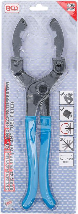 Produktbild BGS Spezial-Zange für Öl- und Kraftstofffilter mit abwinkelbaren Backen (120 mm)