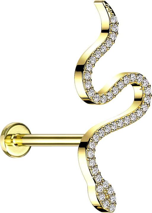 Star Piercing Micro Labret Innengewinde vergoldet Schlange gross Kristalle silber (Messing, Chirurgenstahl 316L)