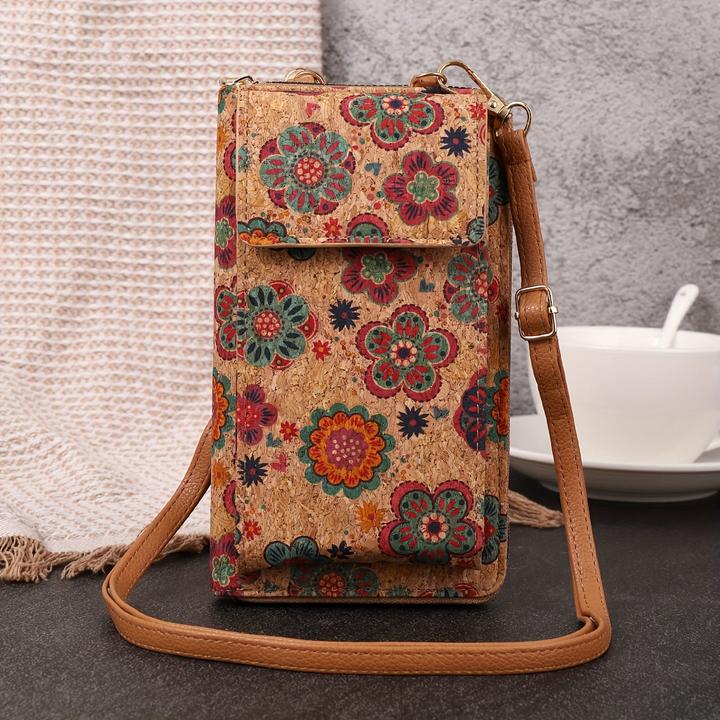 Produktbild Only-Bags.Store Bohemian Floral Pattern Wallet, Retro Vegan Leather Coin Purse, Crossbody Mobile Phone Bag