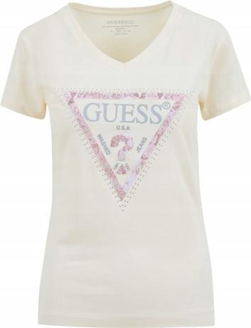 Guess Damen T-Shirt Vn Python Triangl Ecru (M)