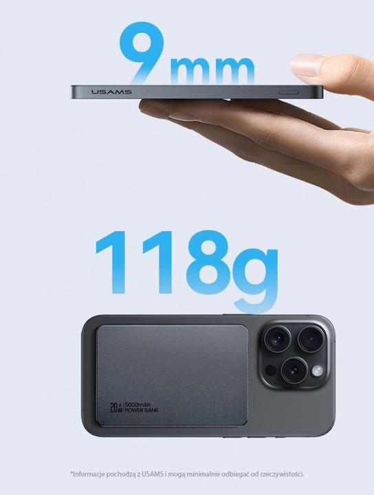 Image du produit Usams Powerbank indukcyjny 5000mAh 20W PD Fast Charge titanium CY Series 5KCD23102 (US-CD (5000 mAh, 20 W)