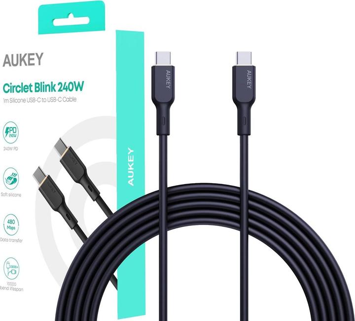 Image du produit Aukey CB-SCC241 USB-C Power Delivery PD 240W 5A 20V 1m nylon noir (1 m, USB 3.2 Gen 1)