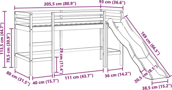 Produktbild VidaXL Kinderhochbett mit Tunnel (90 x 200 cm)