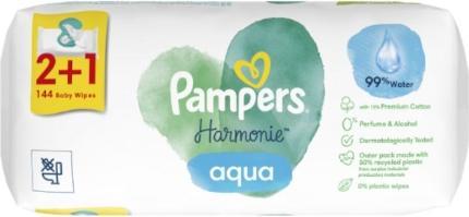 Actual product image Pampers Harmonie Aqua Babytücher, 3 x 48 Stück (144 Piece)