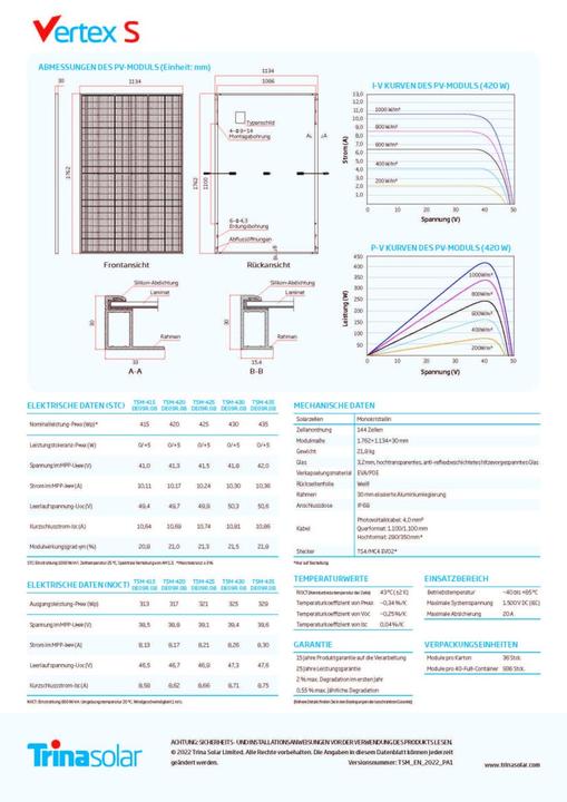 Image du produit Trina Solar Vertex S (420 W, 21.80 kg)
