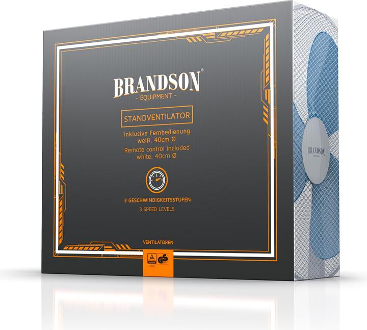 Produktbild Brandson Standventilator, 42 cm Ø, Standlüfter, Fernbedienung, Neigbar 30°, 50W, Oszillation 80°, weiss/blau (45.60 dB)