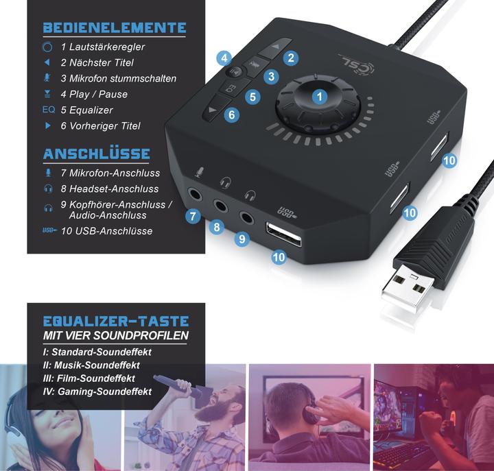 Actual product image CSL external USB sound card (USB 2.0)