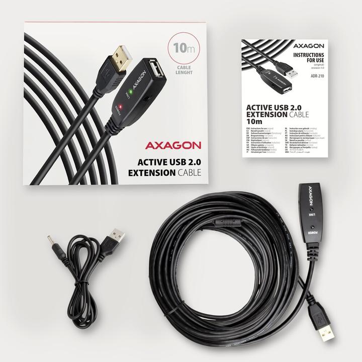 Produktbild Axagon ADR-210 aktives USB-Verlängerungskabel, USB 2.0, USB-A auf USB-A (10 m, USB 2.0)