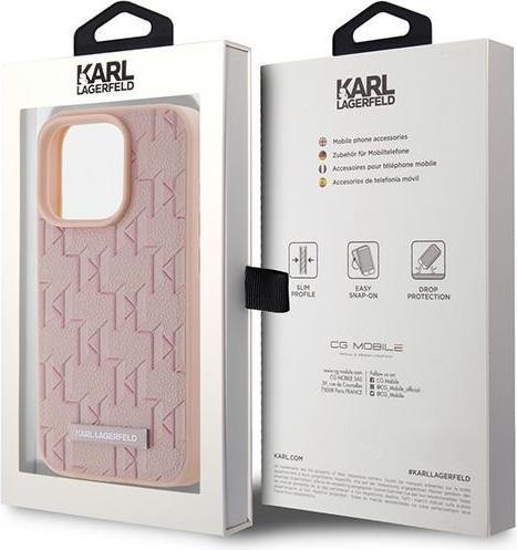Actual product image Karl Lagerfeld KLHMP15XPKHPORPP iPhone 15 Pro Max 6.7" hardcase różowy/pink Leather Monogram Metal L (Apple iPhone 15 Pro Max)