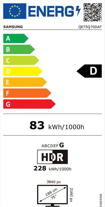 Energielabel Samsung QE75Q70DAT (75", Q70D, QLED, 4K, 2024)