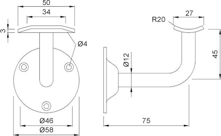 Actual product image Kws Handrail supports type 4524 curved stainless steel (1 pcs.)