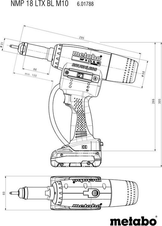 Actual product image Metabo 18 Volt Battery Rivet Nut Gun (Rechargeable battery operated)