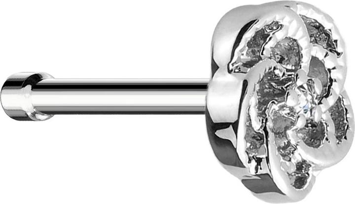 Actual product image Star Piercing Nose stud straight silver flower with centre crystal (Brass, Surgical steel 316L)