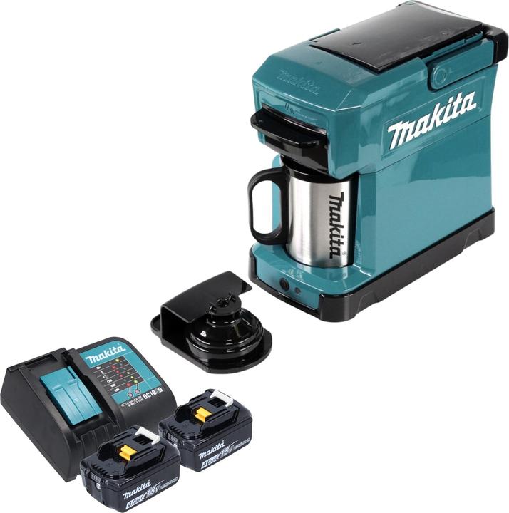 Immagine prodotto Makita DCM 501 SM2 Caffettiera a batteria 12 V max. / 18 V + 2x batteria 4,0 Ah + caricabatterie