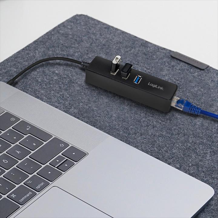 Actual product image LogiLink USB 3.0 3-port hub with Gigabit Ethernet UA0173A (USB-A, 1000 Ports)