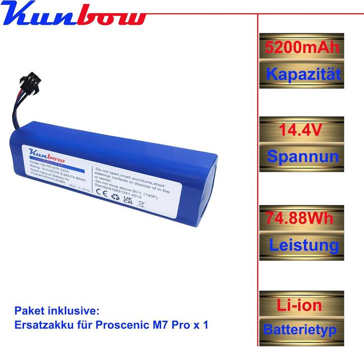 Immagine prodotto Kunbow Ersatzakku für Proscenic Akkustaubsauger