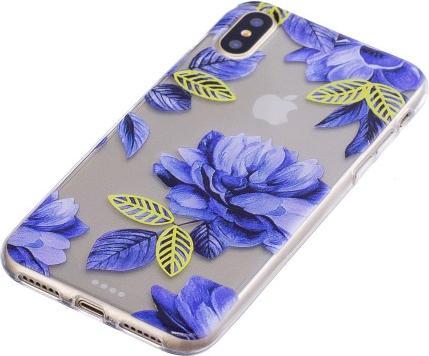 Actual product image Ueli Express iPhone XS / X Super Slim Rubber Case Blue Flowers (Apple iPhone XS, Apple iPhone X)