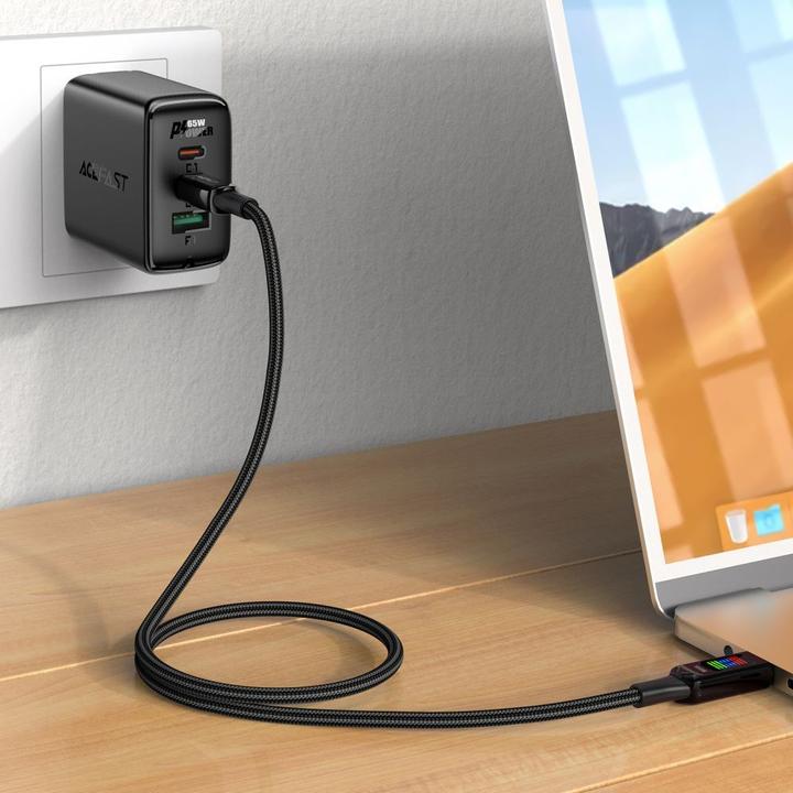 Image du produit Acefast Câble C7-03 USB-C USB-C 100W 1,2m avec écran - noir (1.20 m, USB 3.0)