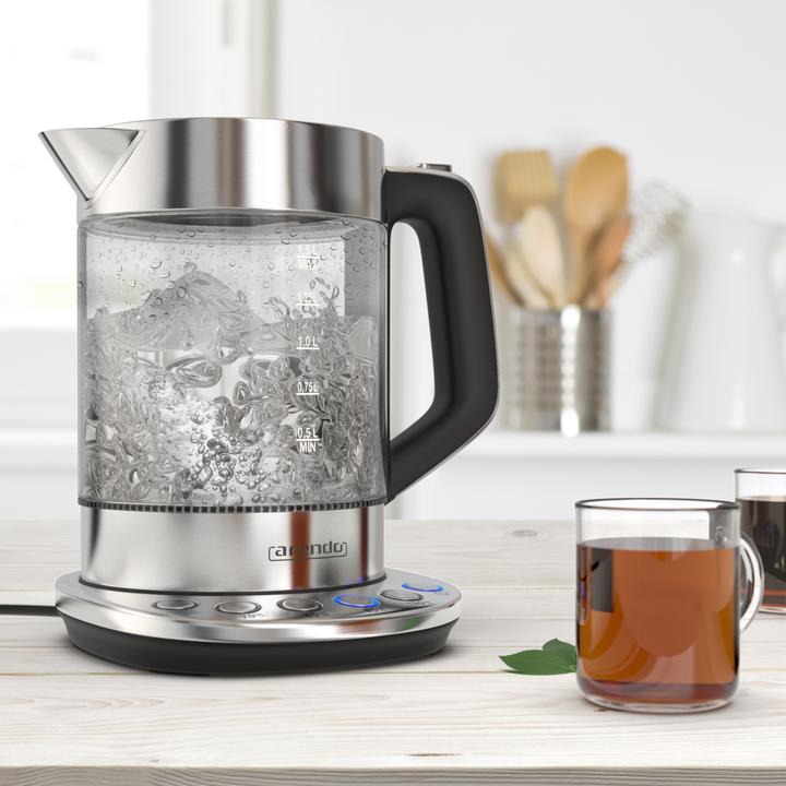Produktbild Arendo Wasserkocher 1,5 l, 2200 W, Edelstahl & Glas mit Basisstation, Temperatureinstellung 70° C - 100° C (1.50 l)