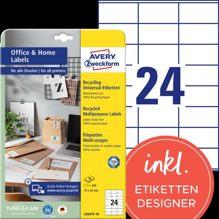 Produktbild Avery Recycling Etiketten, Home Office, Kleinpackung