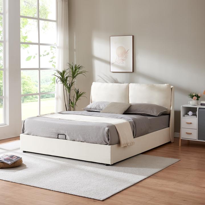 Actual product image En.Casa Polsterbett Lunner mit Bettkasten 140x200 cm Beige (200 x 140 cm)