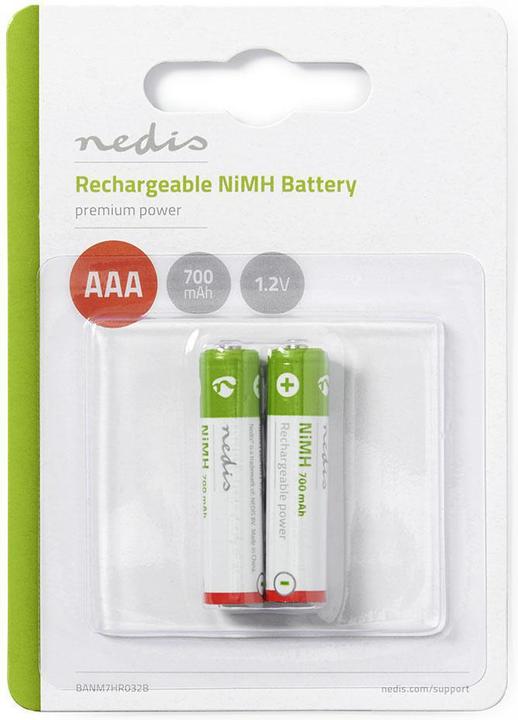 Image du produit Nedis Pile rechargeable NI-MH AAA 1.20 V AAA 700 mAh préchargée sous blister 2 pièces, BANM7HR032B (2 pcs, AAA, 700 mAh)