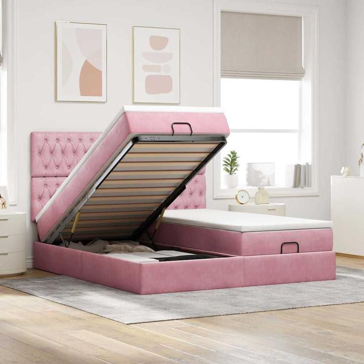 Image du produit VidaXL Ottoman-lit avec matelas rose 200x200 cm velours (200 x 200 cm)