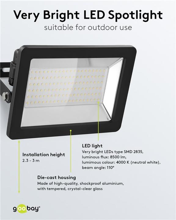 Actual product image Goobay LED outdoor spotlight, 100 W (8500 lm, IP65)