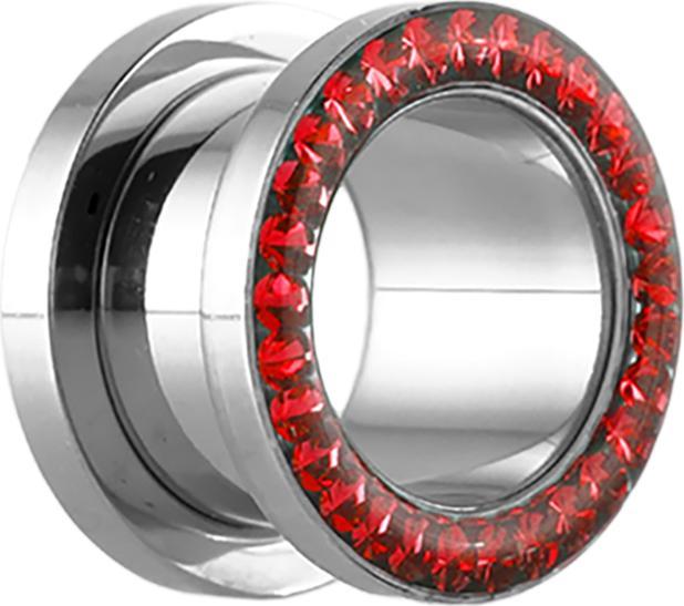 Produktbild Star Piercing Flesh Tunnel High Polished mit Kristall rot und Epoxy Schutzschicht (ohne Messing, Chirurgenstahl 316L)