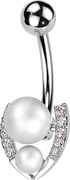 Actual product image Star Piercing Banana silver with ball silver and two bead balls silver crystals silver (Brass, Surgical steel 316L)