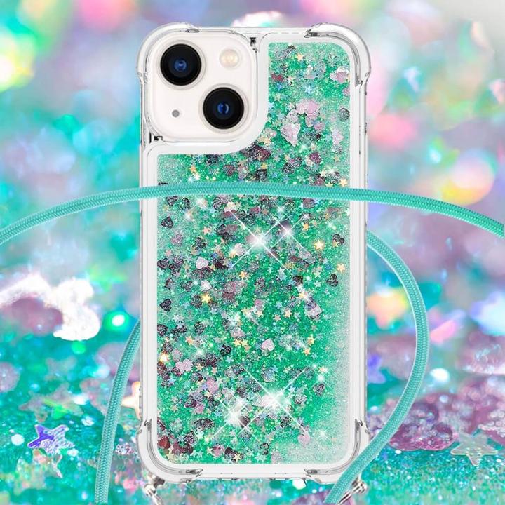 Produktbild Cover-Discount iPhone 15 Plus - Glitzer Hülle mit Umhängeband türkis (Apple iPhone 15 Plus)