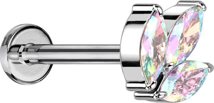 Produktbild Star Piercing Micro Threadless Labret silber drei Oval Kristalle multicolor (ohne Messing, Titan G23)