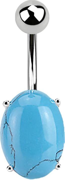 Produktbild Star Piercing Banane silber mit Ovalem türkis Stein (Mineralisch, ohne Messing, Chirurgenstahl 316L)