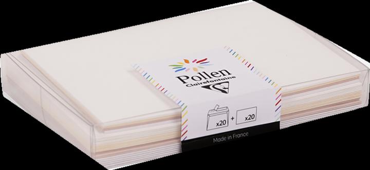 Pollen Coffret de 20 enveloppes C6 (114x162mm) + 20 cartes simples 110x155mm - Mariage - Assortis (120 x 170 mm, 140 x)