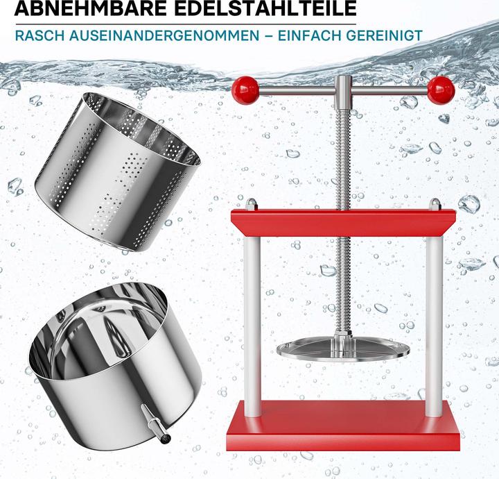 Actual product image Wiltec Fruit press Wine press steel 6 l stainless steel basket Fruit press Berry press (EU plug)