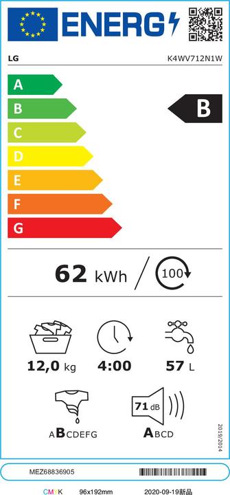 Energy Label LG K4WV712N1W (12 kg, Left)