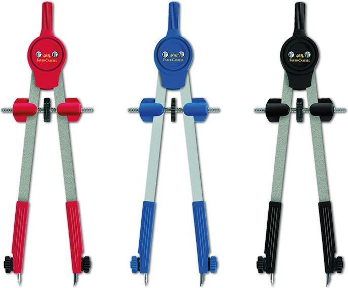 Actual product image Faber-Castell Lead compass, red, blue, black assorted, for circles up to Ø 340 mm