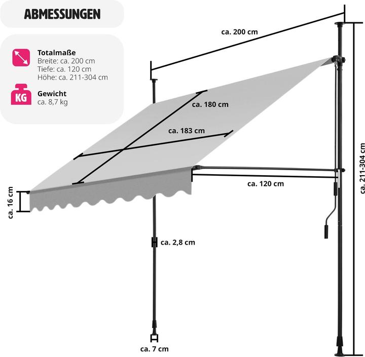 Immagine prodotto tectake Tenda da sole a morsetto (2 m)