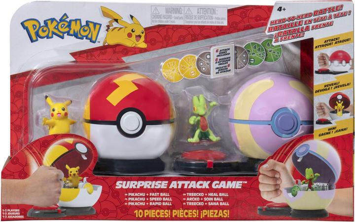 Actual product image Jazwares Pokémon Surprise Attack Game Pikachu (female) with Fast Ball vs. Treecko with Heal Ball