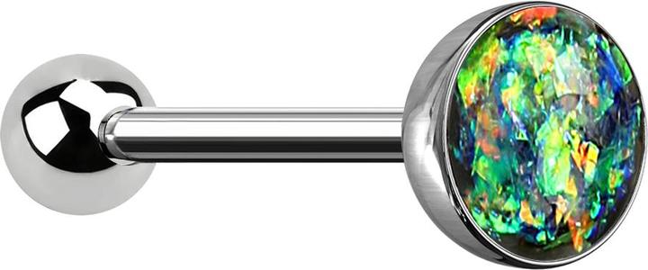 Produktbild Star Piercing Barbell silber mit Kugel und Kugel Opal dunkelgrün (ohne Messing, Chirurgenstahl 316L)