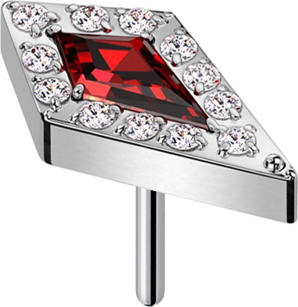 Star Piercing Threadless Diamant silber grosser Kristall rot (ohne Messing, Titan G23)